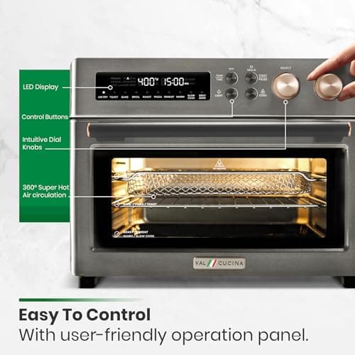 VAL CUCINA Infrared Heating Air Fryer Toaster Oven, Extra Large Countertop Convection Oven 10-in-1 Combo, 6-Slice Toast, Enamel Baking Pan Easy Clean with Recipe Book, Black Matte Stainless Steel 5