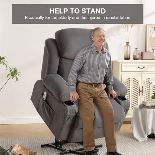 BOSMILLER Power Lift Recliner Chair for Elderly with Vibration Massage and Lumbar Heating Electric Oversized Single Sofa with Cup Holder and USB Charge Port for Living Room 5