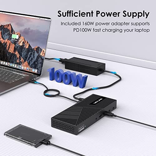 WAVLINK DisplayLink Docking Station Triple Monitor 4K@60Hz for 3 Monitors, 100W Charging for Thunderbolt 5/4/3, USB C M1-M5 Mac/MacBook Neo/Windows- 3 HDMI, 2 DP, 6 USB Ports, 160W Power, LAN, Audio 5