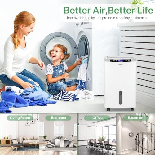 Waykar 2000 Sq. Ft. Energy Star 2025 Dehumidifier for Basement, Smart Compressor 34 Pints Dehumidifiers for home with Drain Hose and Water Tank. 5