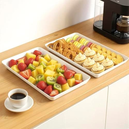 WOWBOX 4 pcs Serving Tray for Entertaining, Grilling BBQ Accessories, Serving Platters for Snacks, Fruit, Reusable Plastic Trays for Serving Food and Pantry Organization in Kitchen & for EasterParties 7
