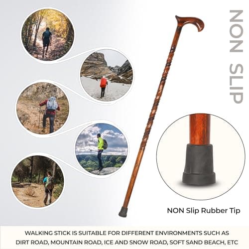 KSJONE Wood Cane 37 Inches Natural Classic Wood Walking Stick Fancy Canes Ergonomic Wood Cane for Seniors (Elegant Derby Handle) (Foldable Derby 2) 7