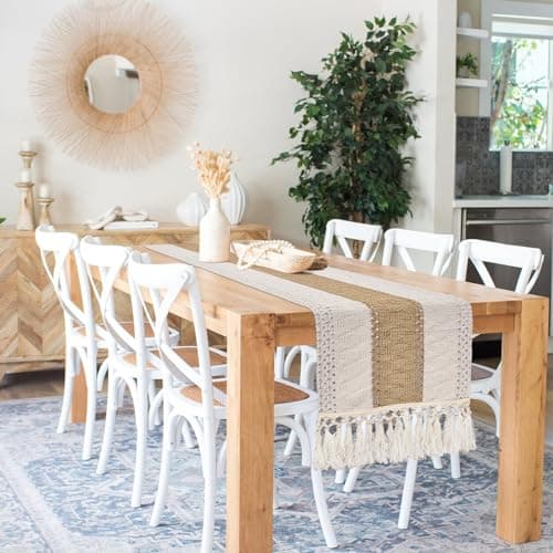 tiosggd Boho Table Runner 72 inches Long, Spring Easter Coffee Table Runner, Brown Macrame Dresser Runners Cove Top for Bedroom, Dining Room, TV Stand, Rustic Farmhouse Table Decor 7