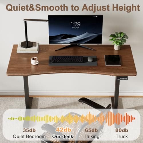 Solid Wood Electric Standing Desk 55"x23.6"Home Office Desk,Adjustable Workbench with 3 Stages Dual Motor, Computer Workstation with T-Shaped Metal Bracket,Walnut Standing Table for Gaming Room(1 Box) 7