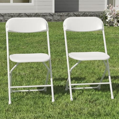 IWDOO 2 Pack White Folding Chairs, Plastic Folding Chairs Outdoor Indoor, 350lb Capacity,Portable Event Chair, Lightweight Folding Chair,for Events Office Wedding Party Rental Picnic Patio