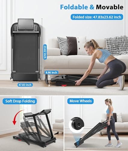 CIIHI Treadmill with 15% Auto Incline - 350 LBS Capacity Foldable Treadmill with Incline and App - Walking Running Machine for Home, Pure Black 6