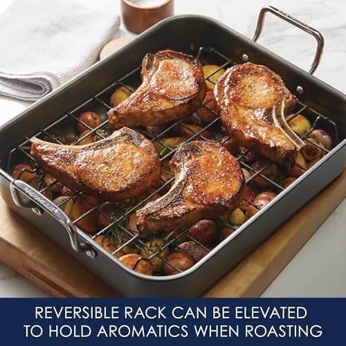 Rachael Ray Bakeware Nonstick Roaster/Roasting Pan with Reversible Rack, 16.5 Inch x 13.5 Inch, Gray 9