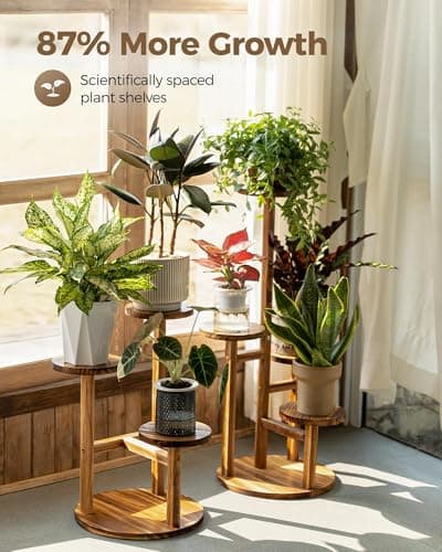 Bamworld Plant Stand Indoor Plant Shelf 4 Tier Wood Plant Stand for Multiple Plants Tall Corner Plant Stands for Outdoor Round Flower Stand Plant Holder for Living Room Patio Garden Balcony Brown 6