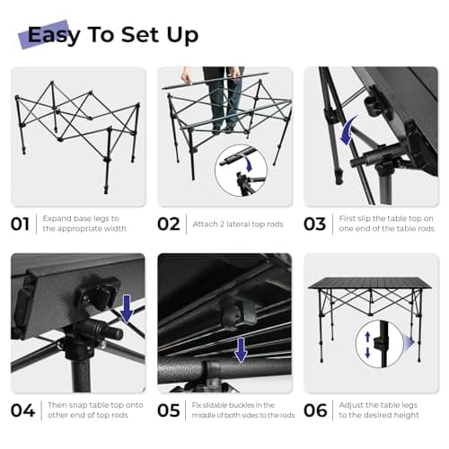 Byliable Camping Table Folding Portable Camp Aluminum Fold Up Lightweight Roll Up Table Adjustable Height with Carry Bag Indoor Outdoor for Camping, Picnic, Backyard, BBQ, Patio, Black 8