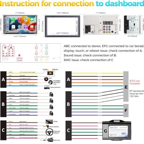 PLZ 7" Wireless Double Din Car Stereo Apple Car Play Radio Carplay Android Auto QLED Touch Screen, Bluetooth 5.3 Audio Receivers, 1080P Backup Camera, 4.2 Channel Outputs 240W, 2 Subwoofer, FM/AM, SWC 8