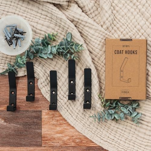 Decorative Coat Hooks For Wall Mount Set of 5 - Stylish and Sturdy Black Metal Double Hooks Are Perfect To Hang Your Jackets, Towels Or Hats - A Modern Addition To Any Farmhouse or Minimal Home Decor 7