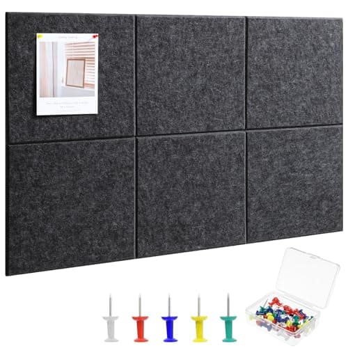 Large Cork Board 36" x 24", 6 Pack Felt Bulletin Board with 30 Pushpins, Cork Boards Alternative with Self-Adhesive Strips, Felt Wall Tiles Pin Boards for Walls Office Home School Decor-Dark Gray