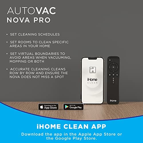 iHome AutoVac Nova Pro, Robot Vacuum Mop Combo, LIDAR Navigation, Self Emptying, Selective Room Cleaning & No Go Zones, Home Mapping, 2700pa Strong Suction, App Control, Hard Floors Carpet Black 9