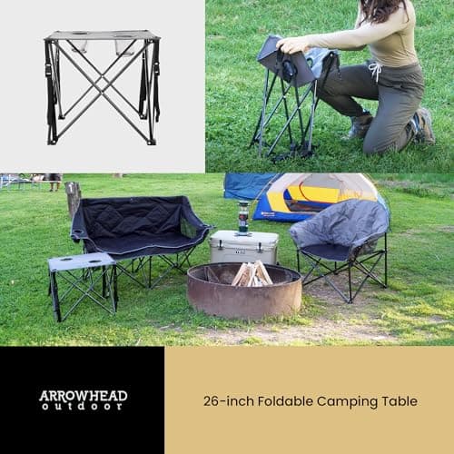 ARROWHEAD OUTDOOR 26” (66cm) Portable Camping Folding Table, 2 Cup Holders, Square, Carrying Case, Steel Frame, High-Grade 600D Canvas 7