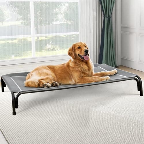 Czpalo Elevated Dog Bed, Raised Outdoor Dog Bed for Large Sized Dogs, Portable Cooling Pet Cot with Breathable & Washable Mesh, Indoor & Outdoor Pet Hammock with Skid-Resistant Feet.