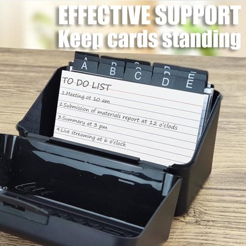 YOIYINI Index Card Holder,3"x5"Index Card Box with Ruled Index Cards,Dividers,Stickers and Box Labels,Black Note Card Organizer for Flash Cards 7
