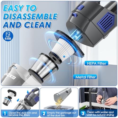 Gxzsk Handheld Vacuum Cordless, 15000PA Strong Suction Hand Held Car Vacuum Cleaner Rechargeable, Portable Hand Vacuum with Multi-Nozzles & Washable Filter for Home Office, Car, Pets 5