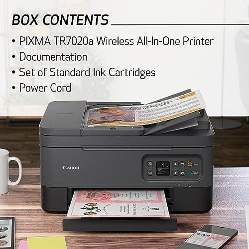 Canon PIXMA TR7020a All-in-One Wireless Color Inkjet Printer, with Duplex Printing, Mobile Printing, and Auto Document Feeder, Black, Works with Alexa 7