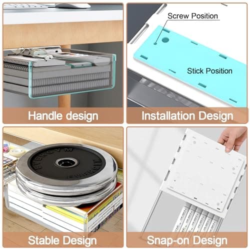 SVNNELP Under Desk Table Drawer Storage Organizer,2 Pack Large & Medium Slide Out Desk Drawers - Hidden Desktop Organizer,Attachable Pencil Storage Tray Under Table(ML) 5