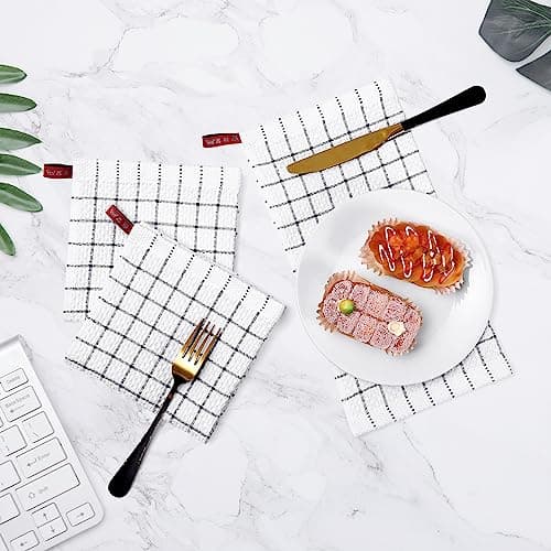 Fintale 100% Cotton Dish Cloths - Soft, Super Absorbent and No Lint Dish Towels for Kitchen - Good for Drying and Washing Dishes - 6 Pack (Lattice Designed, Black) - 12 x 12 Inches 7