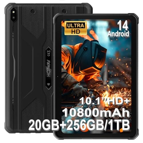 HOTWAV R10 Pro Rugged Tablet, 20GB + 256GB/TF 1TB Android 14 Tablet, 10.1inch HD+ Waterproof Tablets, 10800mAh Battery, 13MP Camera, Octa-Core/Dual SIM 4G/WLAN 5/IP68&IP69K/Face ID/GPS/OTG