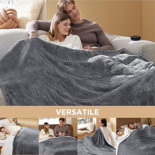 Bedsure Electric Blanket King Size - Dual Control Heated Blanket King Size, Fast Heating with 10 Time Settings & 10 Heat Settings, Warm Gift for Grandma (100x90 inches, Grey) 8