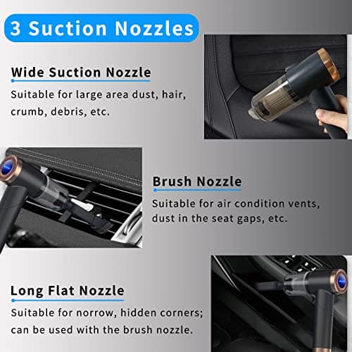 Censinda Handheld Vacuum Cordless, 9000Pa Strong Suction, 90°Foldable Mini Portable Vacuum Cleaner, Rechargeable and Lightweight Hand Vacuum with LED Light for Car/Home/Pet Cleaning(Black) 5