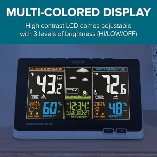 La Crosse Technology Advanced Weather Station with Full-Color LCD & Atomic Time - Monitor Indoor/Outdoor Conditions with Temperature Alerts and Humidity Readings with Transmission Range of 300 Feet 5