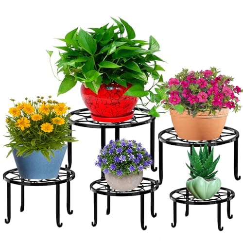 Autopromake 5 Pack Metal Plant Stands,Heavy Duty Potted Holder for Flower Pot,Indoor Outdoor Metal Rustproof Iron Garden Container Round Supports Rack for Planter