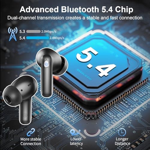Wireless Earbuds, Bluetooth 5.4 Headphones with 4 ENC Noise Cancelling Mic, in Ear Earbuds IP7 Waterproof, 45Hrs Playtime Wireless Headphones HiFi Stereo Deep Bass, Bluetooth Earphones for Android iOS 2