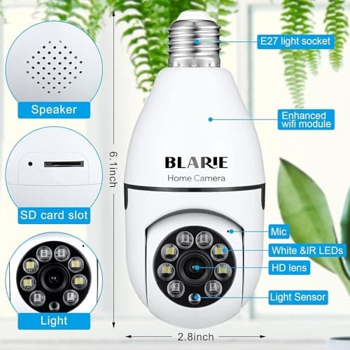 Keilini Lightbulb Security Camera Full HD 1080p 5G Light Socket 360º Outdoor Wireless Light Eagle Eye Bright Guard WiFi Wireless Camera Outdoor E27 Night Vision, Infrared, Motion Detection 7