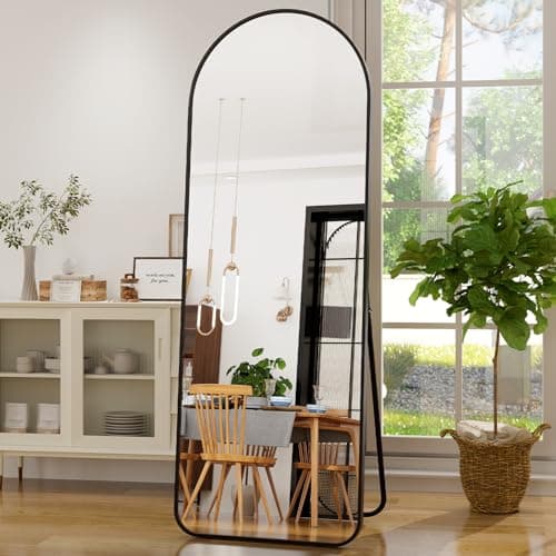 GLSLAND 21"x64" Arch Full Length Mirror, Aluminum Alloy Frame Long Stand Mirrors, HD Large Floor Standing Mirror for Bedroom Living Room, Black