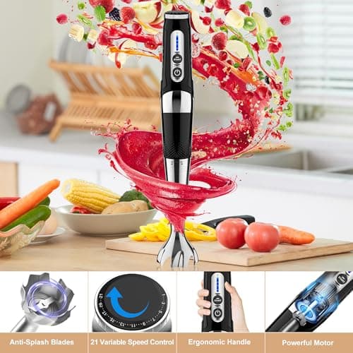 Toogel Cordless Immersion Blender, 4-in-1 Electric Hand Blender with 21-Speed & 3-Angle Adjust, USB Rechargeable, BPA-Free & Dishwasher Safe for Baby Food, Smoothies, Soup (Black) 5