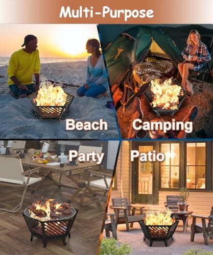 Waaliji 22.5 Inch Portable Hexagon Fire Pit with Travel Bag — Smokeless Patented Design Outdoor Wood Burning Fire Pit for Camping, Backyard, Patio, Bonfire, Picnic and BBQ, Diagonal Hollow Style 7