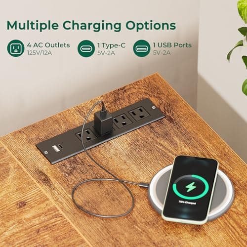 Huuger L Shaped Office Desk with Power Outlets, 47 Inch Computer Desk with 3 Drawers, Shelves, for Gaming, Corner Work, Home Office, Study, Rustic Brown 5