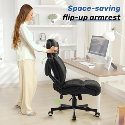 550LBS Big and Tall Office Chair, Comfy Heavy Duty Executive Chair with Adjustable Lumbar Support Double Spaces Casters, PU Leather Extra Wide Seat Ergonomic Computer Desk Chair for Back Pain, Black 6