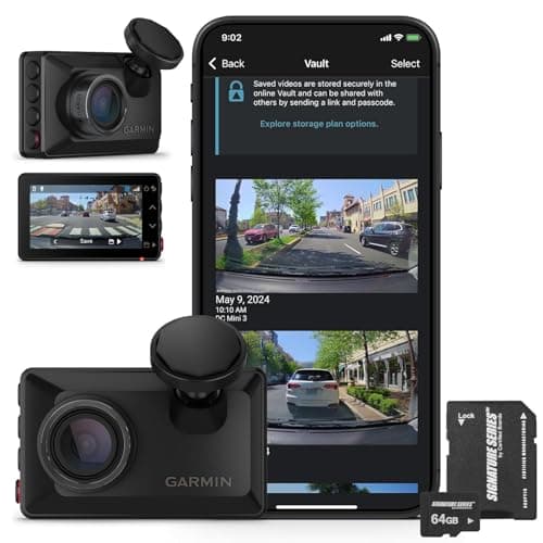Garmin Dash Cam X210 Compact 1440p HD Camera | 140° FOV, Clarity Polarizer, Voice Control, GPS, 2.4" Display, Automatic Incident Detection Recording | Signature Series 64GB Micro SDXC Card