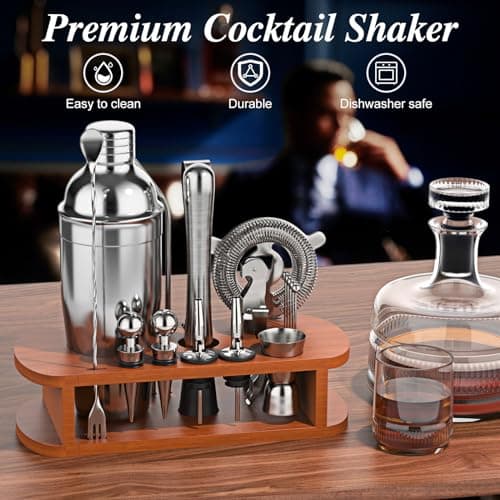 Cocktail Shaker Set with Stand - 25pcs Mixology Bartender Kit 25oz Professional Bar Tools Set Bar Accessories for Drink Mixing, Bartender Gifts for Home Bar, Parties 3
