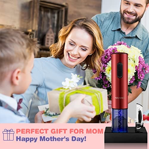 Secura Electric Wine Opener, Automatic Electric Wine Bottle Corkscrew Opener with Foil Cutter, Rechargeable (Red) 8