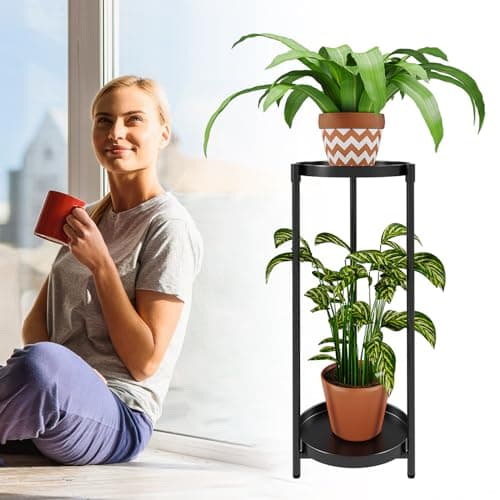 YisanCrafts 2 Tier Plant Stand Indoor Outdoor Metal Black for Plants Multiple Tall Tiered Planter Shelf Rack Iron Potted Flower Pot Holder for Corner, Patio, Balcony, Living Room 6