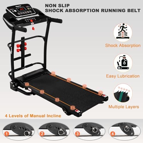 Ksports Foldable 16 Inch Wide Home Treadmill w/Bluetooth Connectivity, Kinomap, Zwift & FitShow Fitness Tracking Apps, USB/AUX Ports, Manual Inclines and Speed Control 6