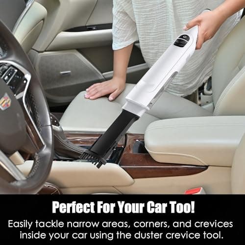 PROMOMO Handheld Vacuum Cordless, Lightweight 1.4lb with Powerful Suction, Charging Dock, Single Touch Empty and Detachable Dust Cup (Creamy White) 6