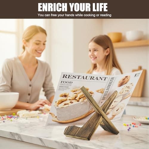 HAOIOKCS Premium Cookbook Stand, The Surface of The Cookbook Holder Features The Natural Grain of Wood, Cook Book Stand for Kitchen Counter, Rustic Brown Recipe Book Holder Stand 5