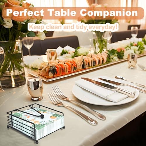 LAIHIFA Napkin Holder for Table & Kitchen - Modern Flat Napkin Dispenser for Home & Outdoor Dining, Paper Napkin Holders with Weighted Arm for Easy Access - Keep Your Dining Area Tidy and Organized 6