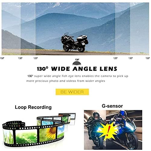 VSYSTO WiFi Motorcycle Dash Cam, 2 Channels 130° Wide Angle Lens Starlight Night Vision Front & Rear HD 1080P Camera Motorbike DVR System, G-Sensor, Loop Recording (Black-D6L) 5