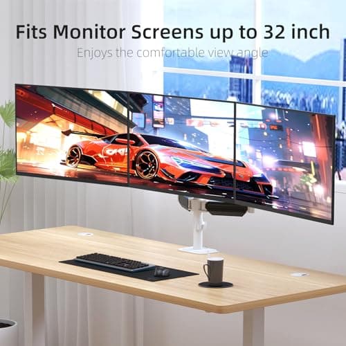suptek Triple Monitor Mount for Most 17 to 32 inch Screens,Gas Springs Adjustment Triple Monitor Desk Mount Stand with Clamp & Grommet Kit,White(MD8003W) 5