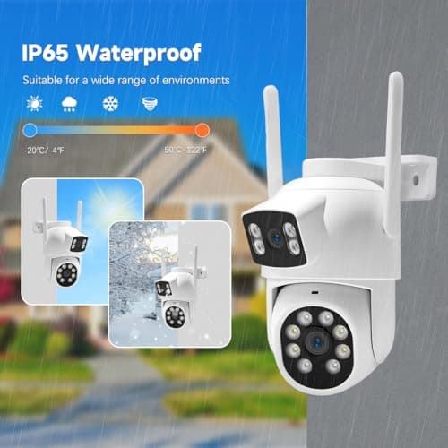 GUDFIDELIO Dual-Lens Wireless Security Camera Outdoor, 2K HD 6MP View, Indoor WiFi Connection, Smart Night Vision, Ai Motion Detection and Tracking, Light and Siren Alarm, 64G SD Card (Included) 8