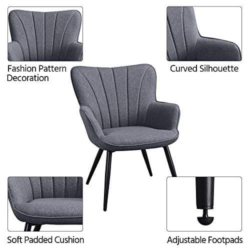 Yaheetech Accent Chair, Modern and Elegant Armchair, Linen Fabric Vanity Chair with Mental Legs and High Back for Living Room Bedroom Office Waiting Room, Grey 5
