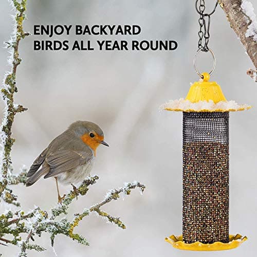 Finch Bird Feeders for Outside [Set of 2] 0.5 LB Capacity Yellow Wild Bird Feeders, Seeds Attracts Small Birds to Backyard & Garden. Tube Bird Feeders for Outdoors. 6