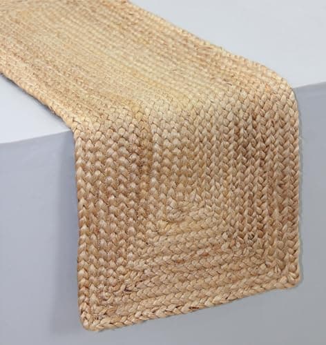 COTTON CRAFT Jute Braided Table Runner - Rustic Farmhouse Table Runner - Kitchen Harvest Fall Thanksgiving Holiday Christmas Party Dining Tabletop Runner - 13 x 36 inches - Natural